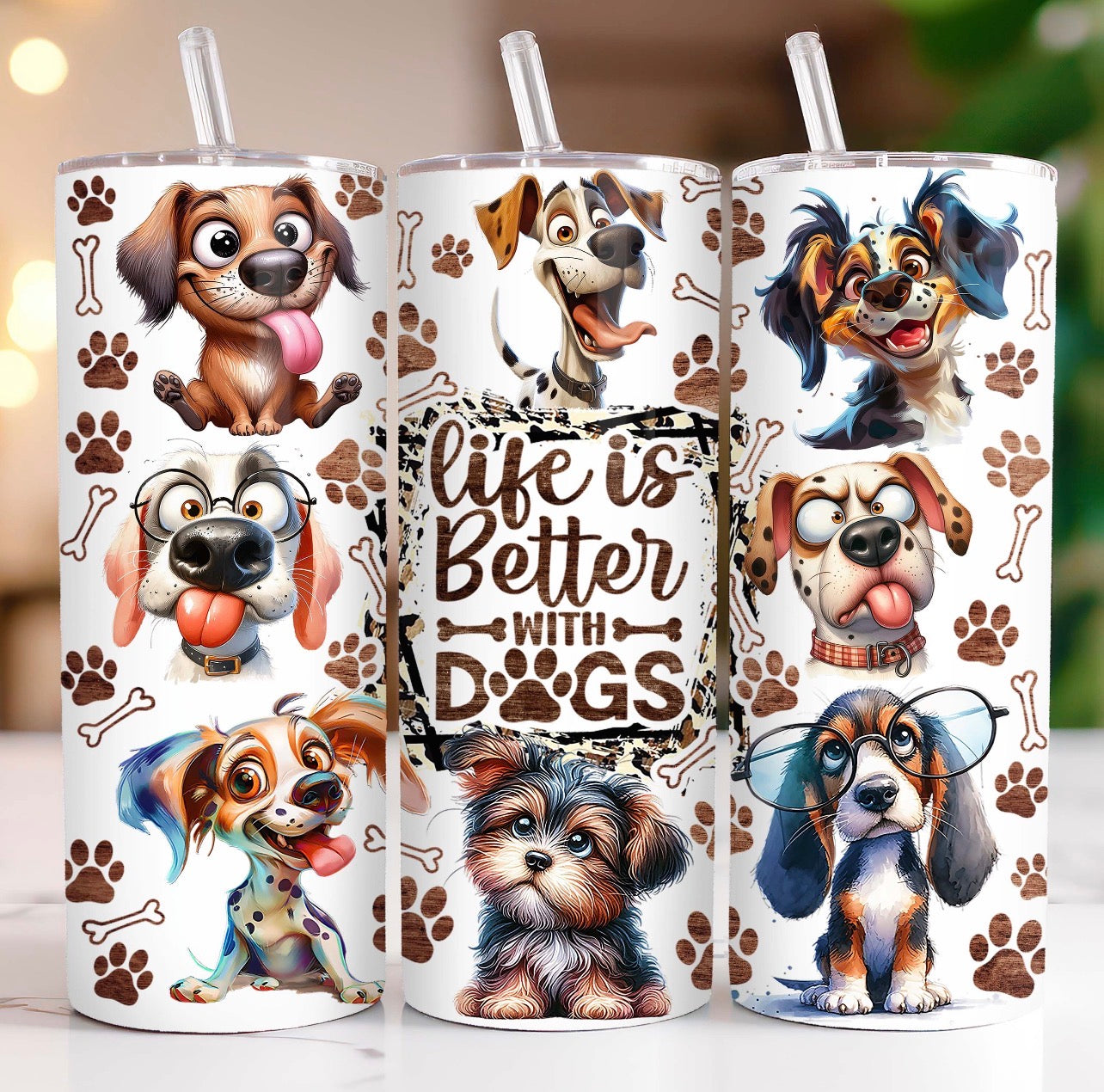 20oz Dog Lover Tumbler – “Life Is Better With Dogs” Insulated Stainless Steel Cup