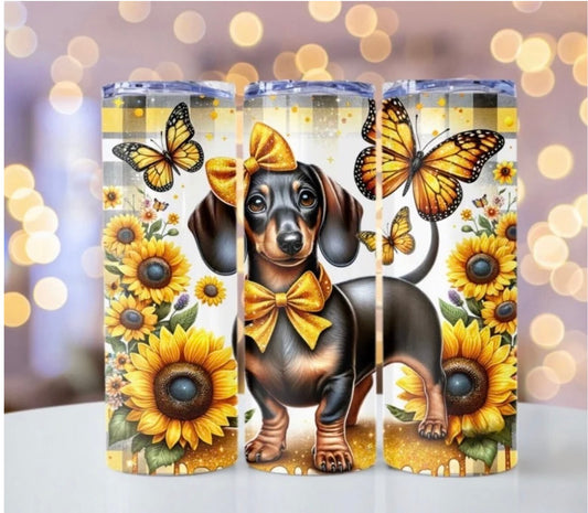 Dachshund Sunflower Butterfly Tumbler 20oz | Cute Dog Lover Gift | Insulated Cup