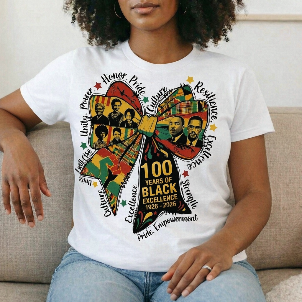 100 Years of Black Excellence Graphic T-Shirt – Cultural Heritage Bow Design (1926–2026)