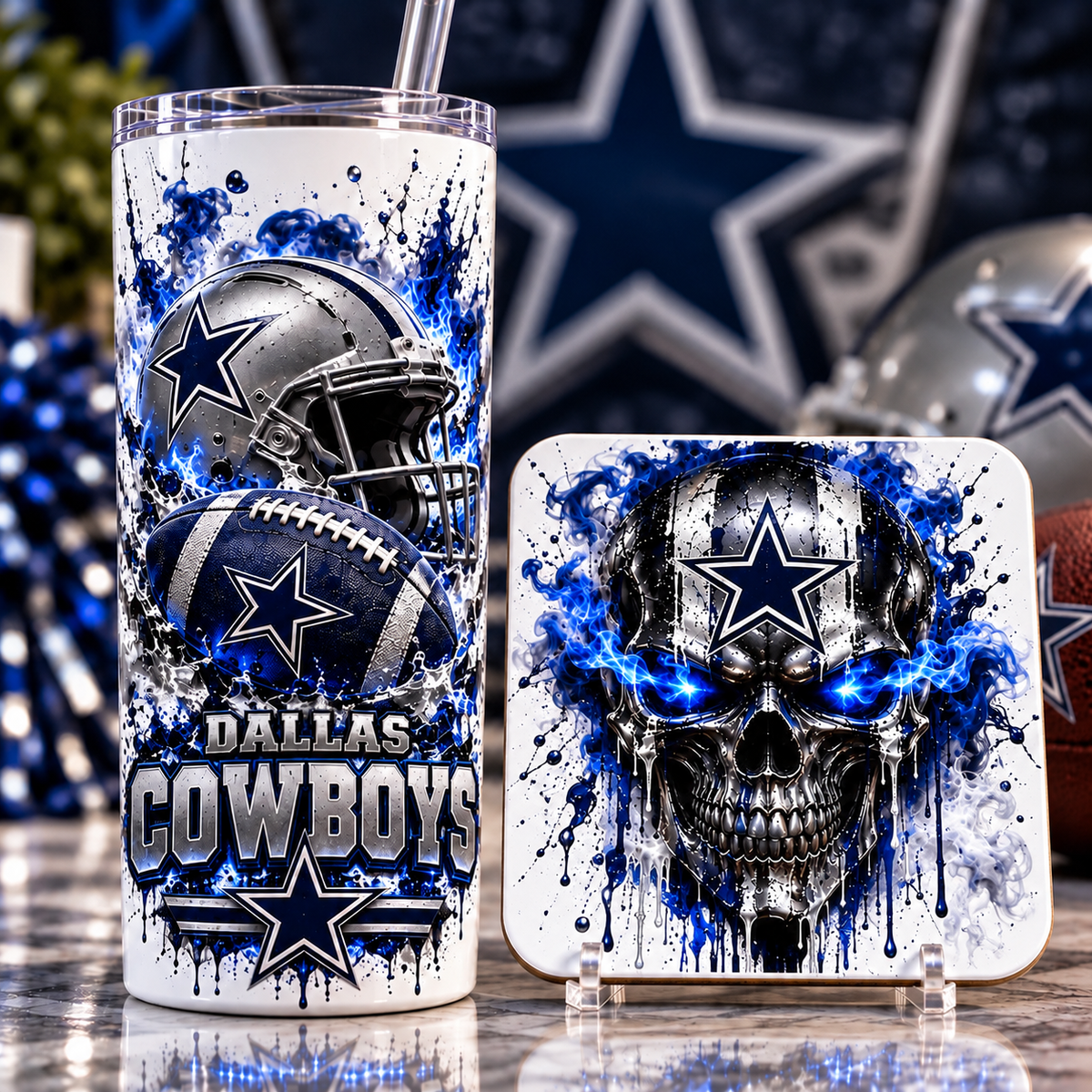 Football Team 20 oz Tumbler & Coaster Set