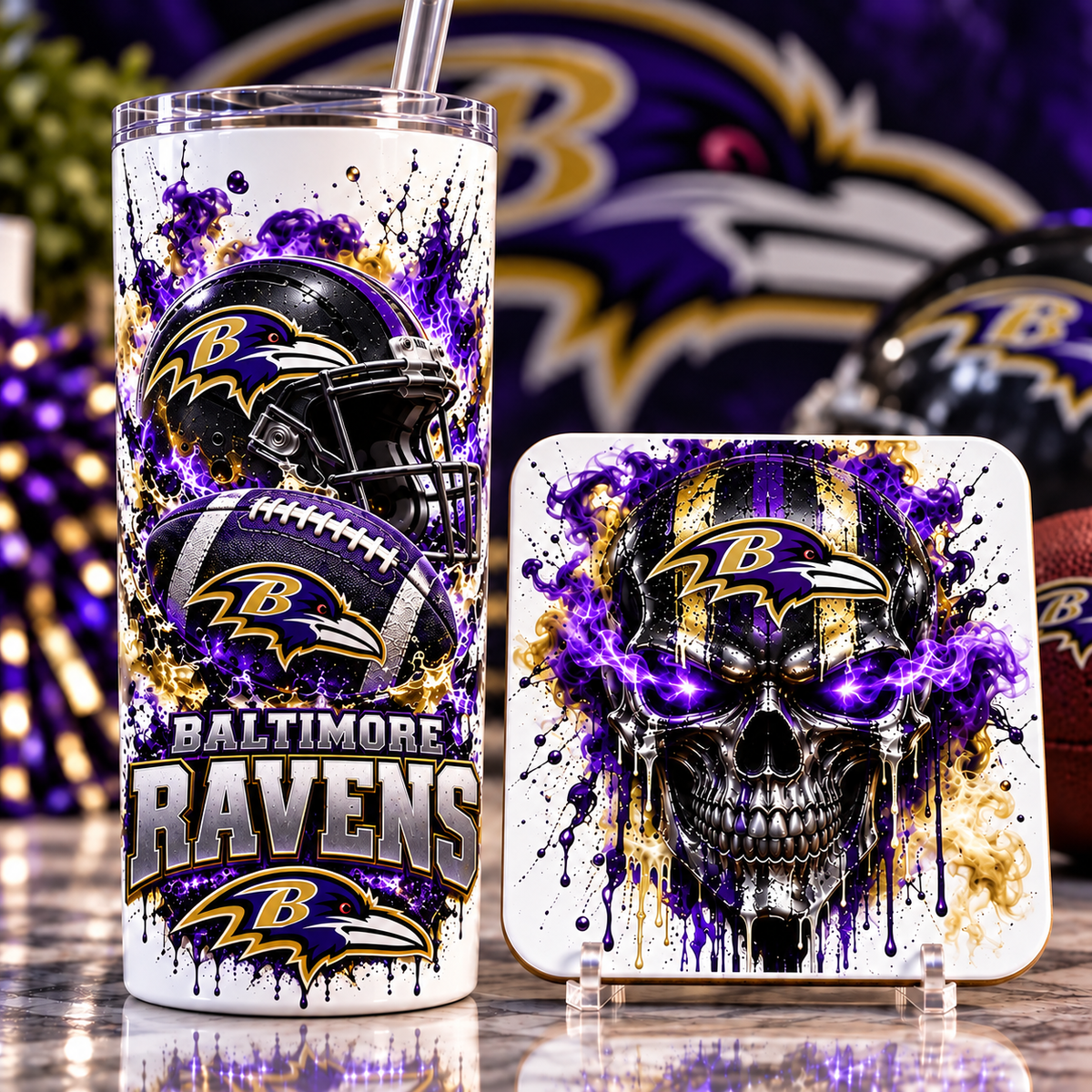 Football Team 20 oz Tumbler & Coaster Set