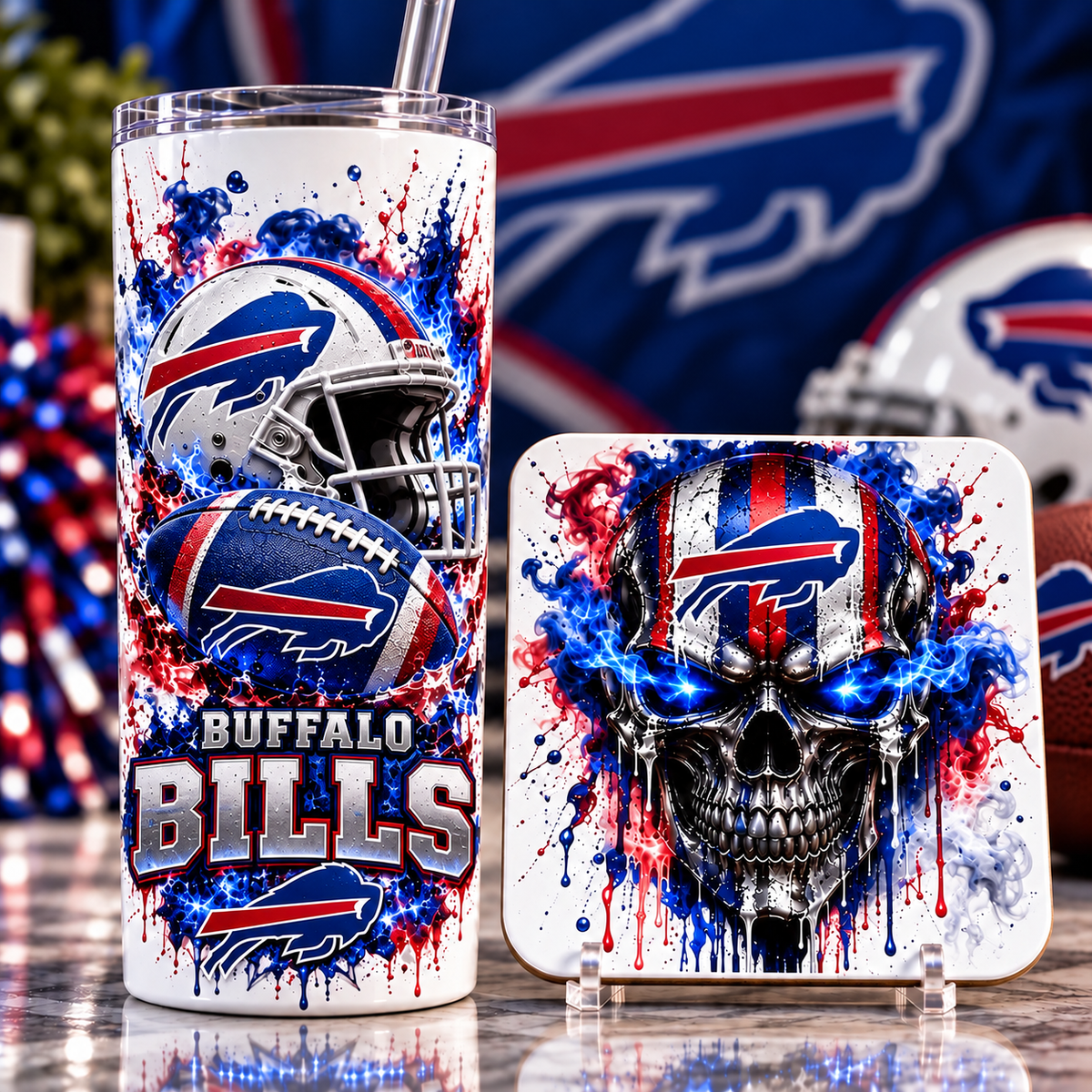 Football Team 20 oz Tumbler & Coaster Set