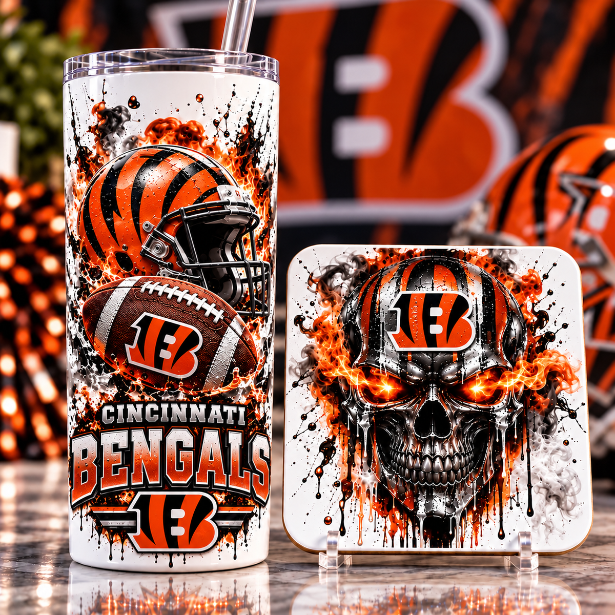 Football Team 20 oz Tumbler & Coaster Set
