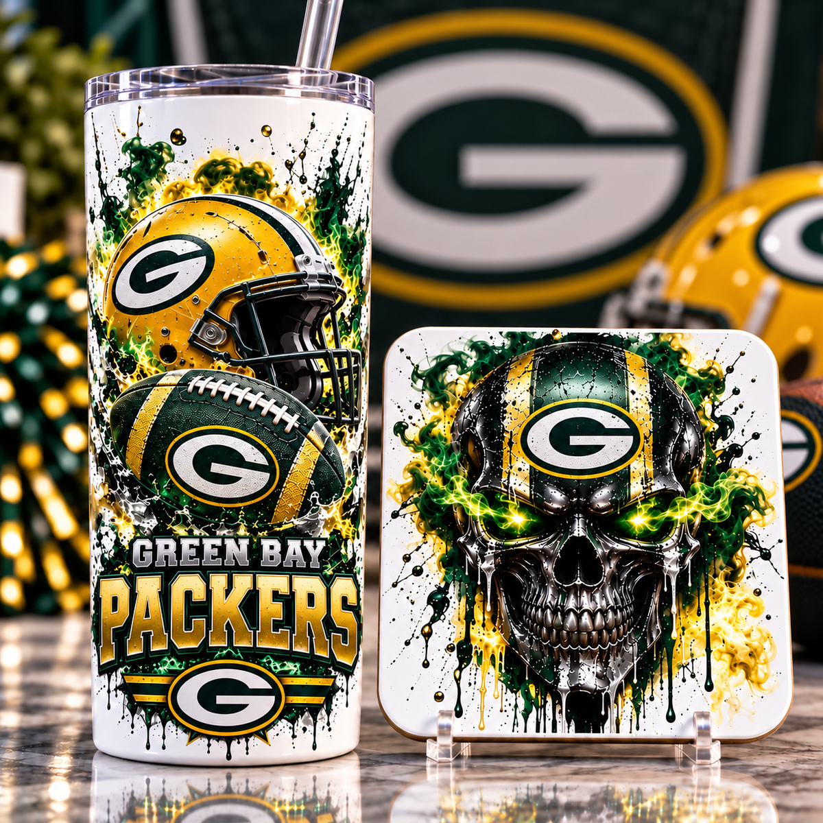 Football Team 20 oz Tumbler & Coaster Set