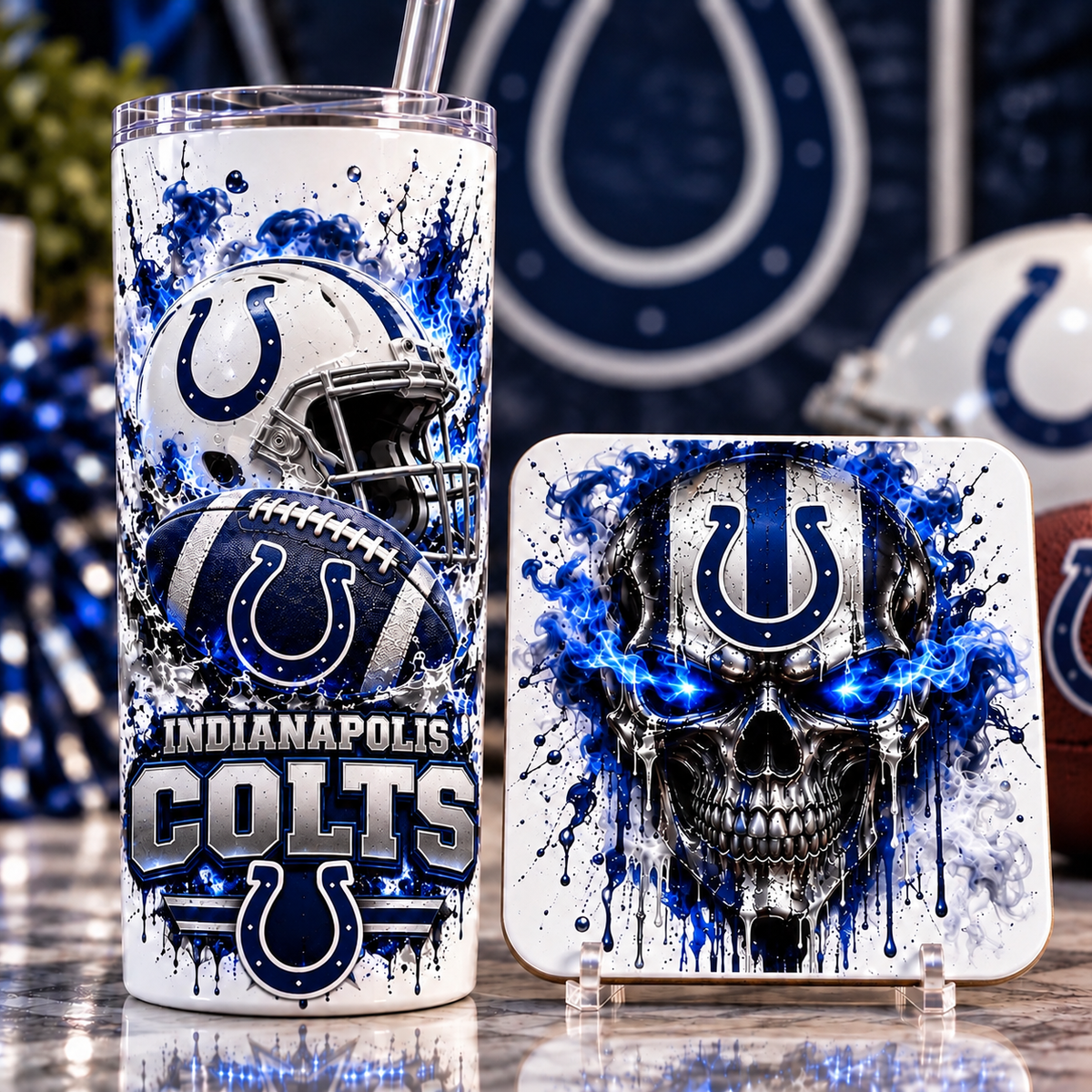 Football Team 20 oz Tumbler & Coaster Set