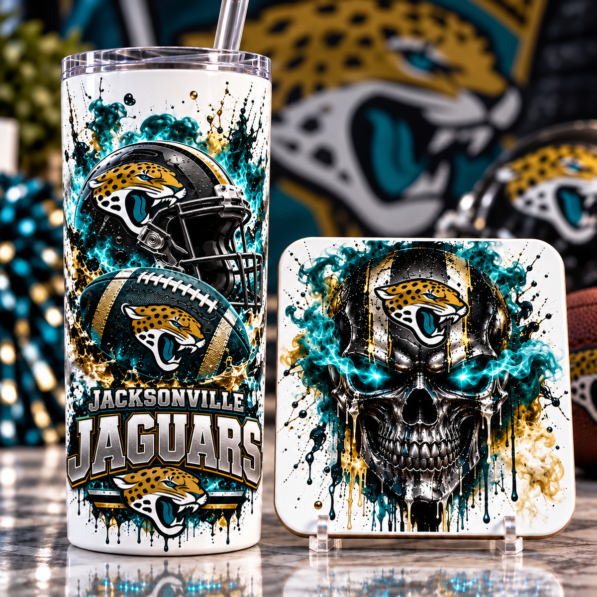 Football Team 20 oz Tumbler & Coaster Set
