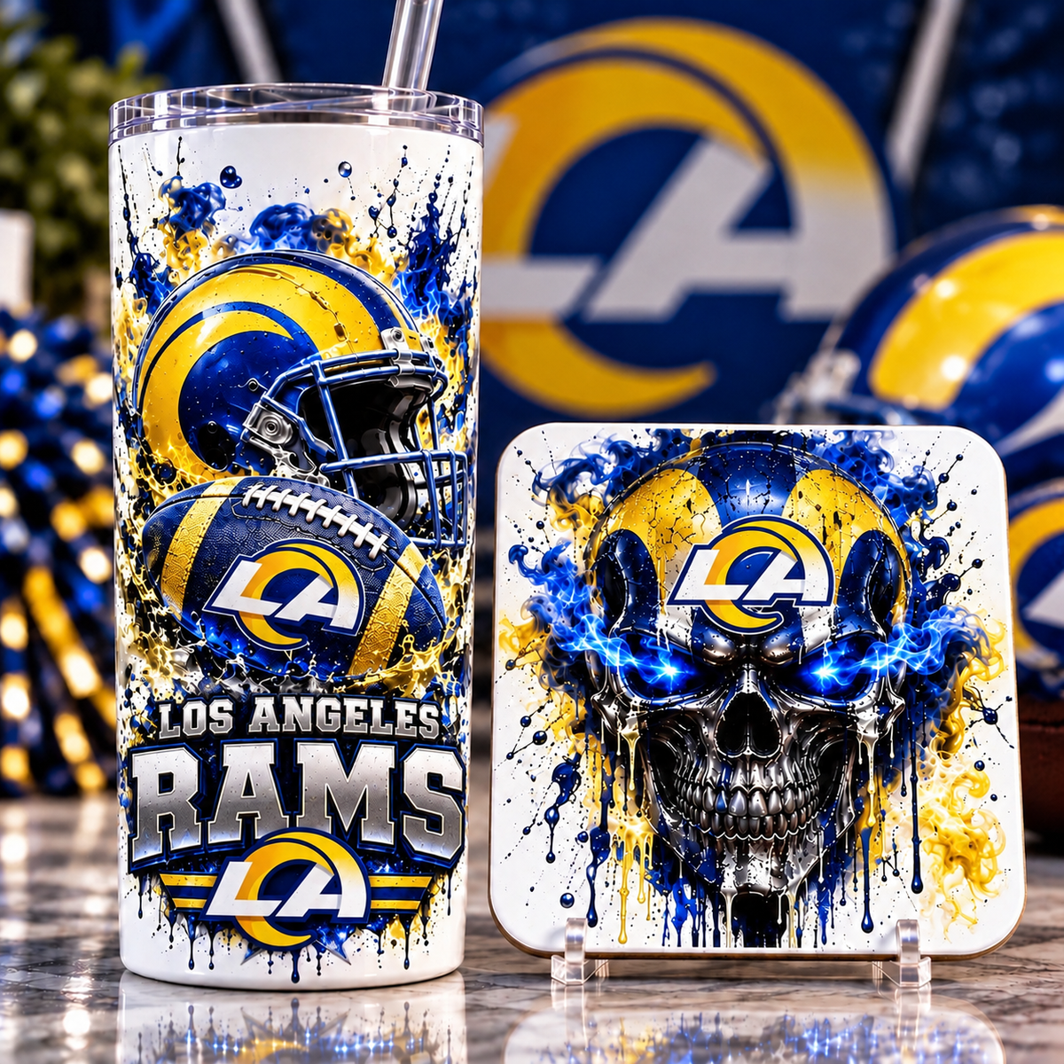 Football Team 20 oz Tumbler & Coaster Set