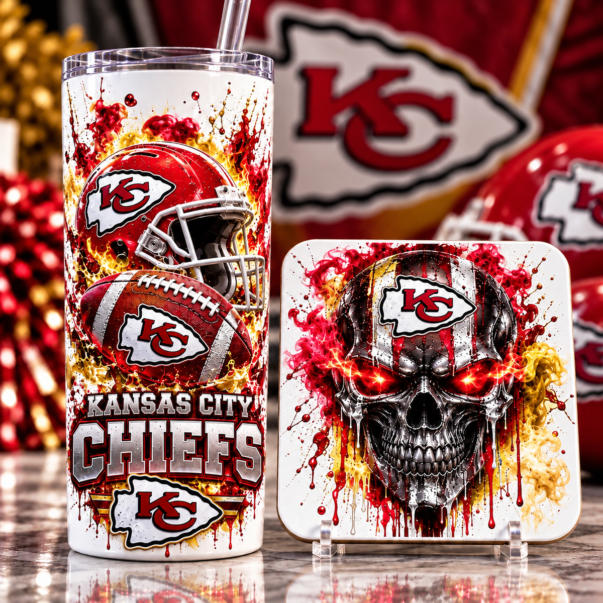 Football Team 20 oz Tumbler & Coaster Set