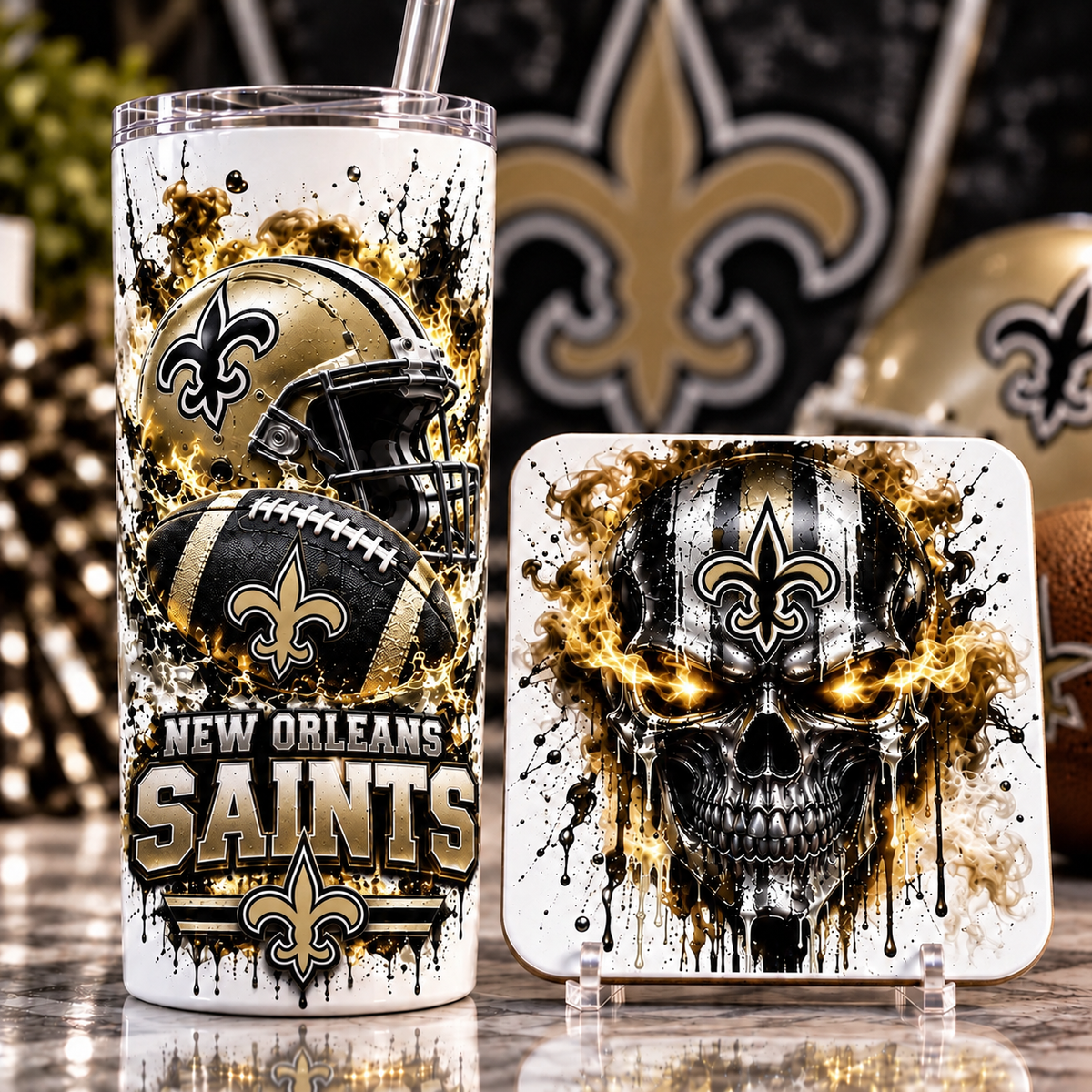 Football Team 20 oz Tumbler & Coaster Set