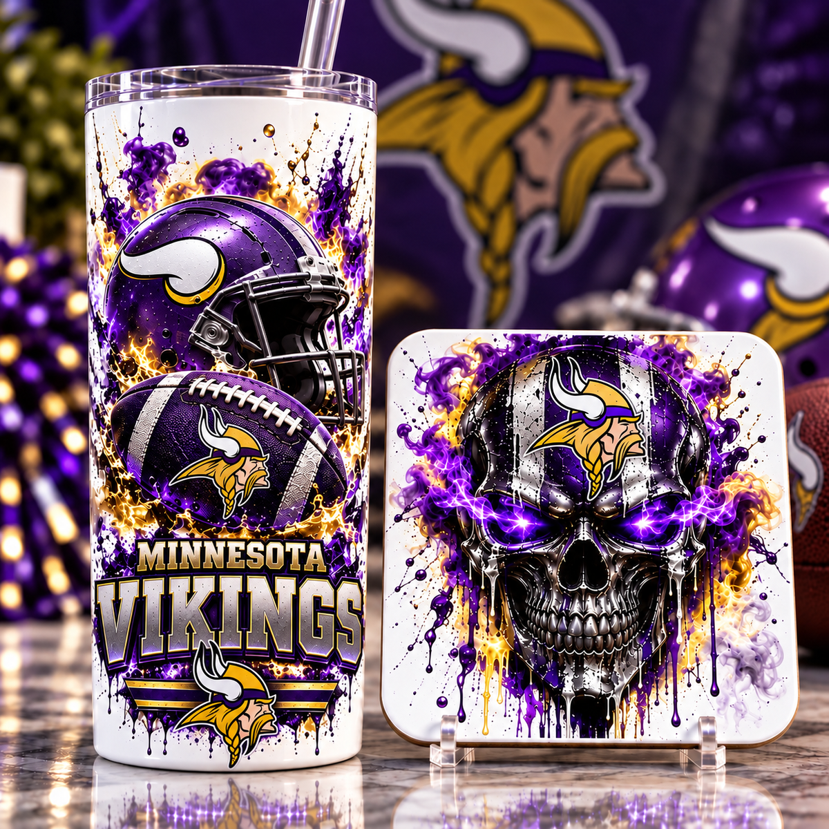 Football Team 20 oz Tumbler & Coaster Set