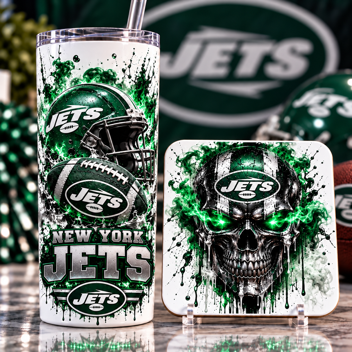 Football Team 20 oz Tumbler & Coaster Set