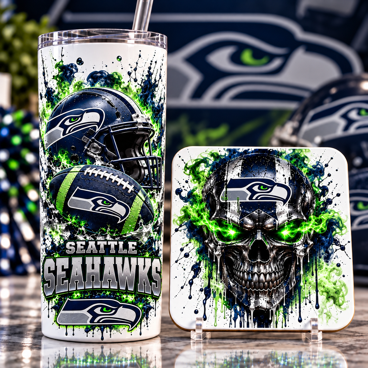 Football Team 20 oz Tumbler & Coaster Set