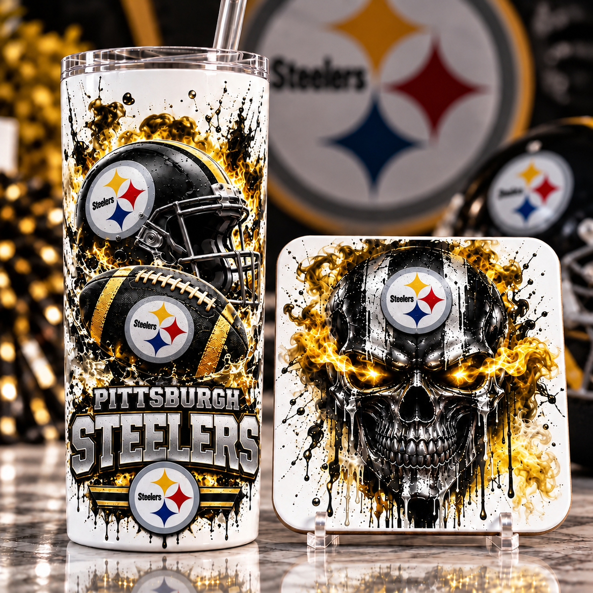 Football Team 20 oz Tumbler & Coaster Set