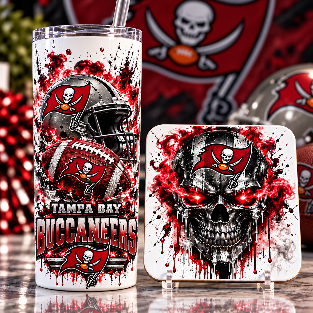 Football Team 20 oz Tumbler & Coaster Set