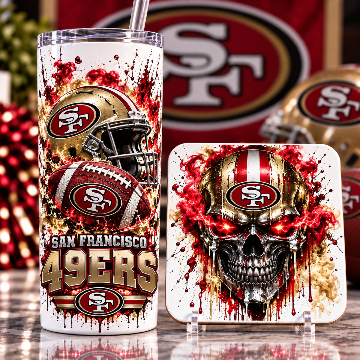 Football Team 20 oz Tumbler & Coaster Set
